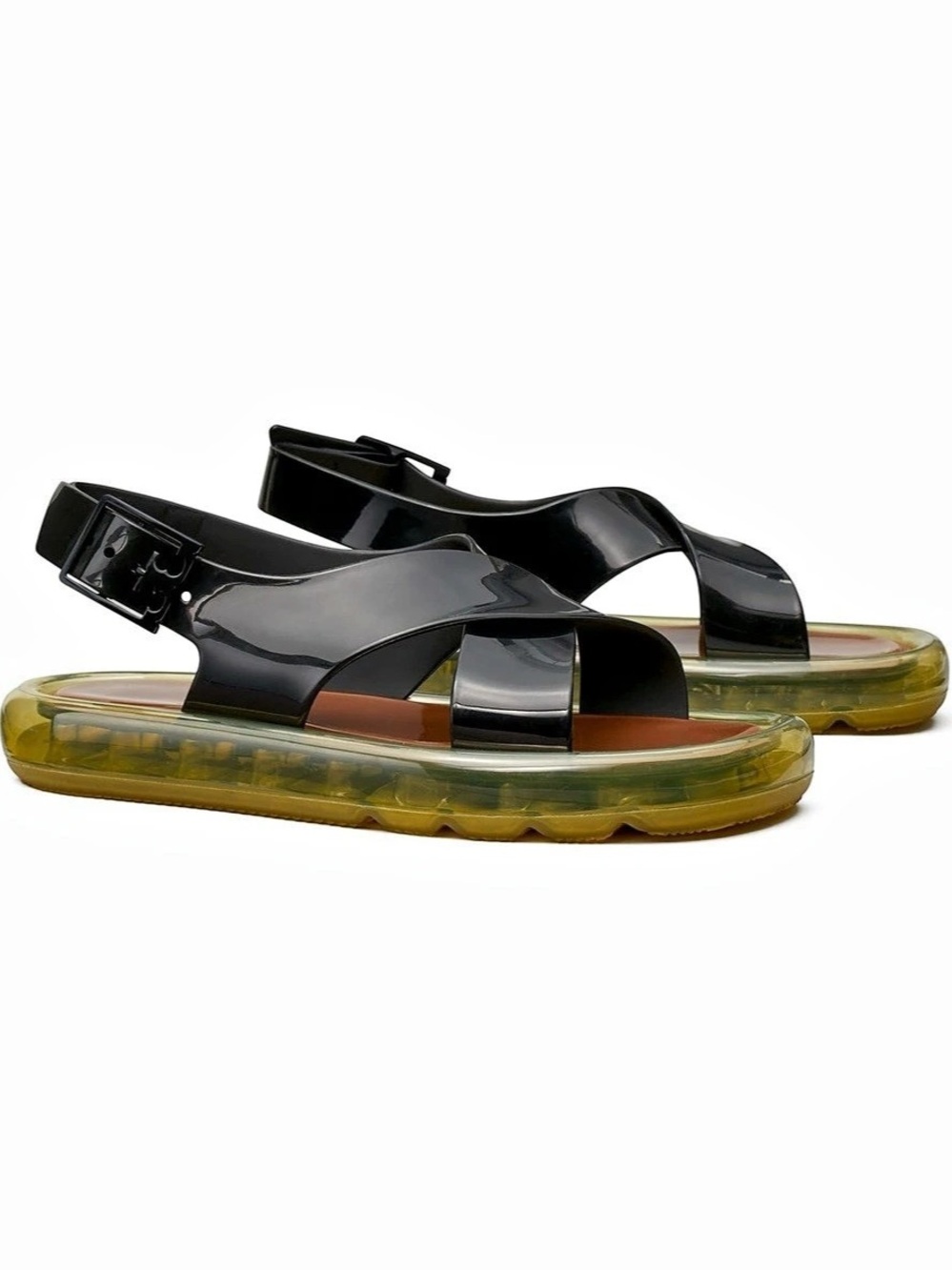 Tory Burch Crisscross Bubble Jelly Sandal Black & Brown